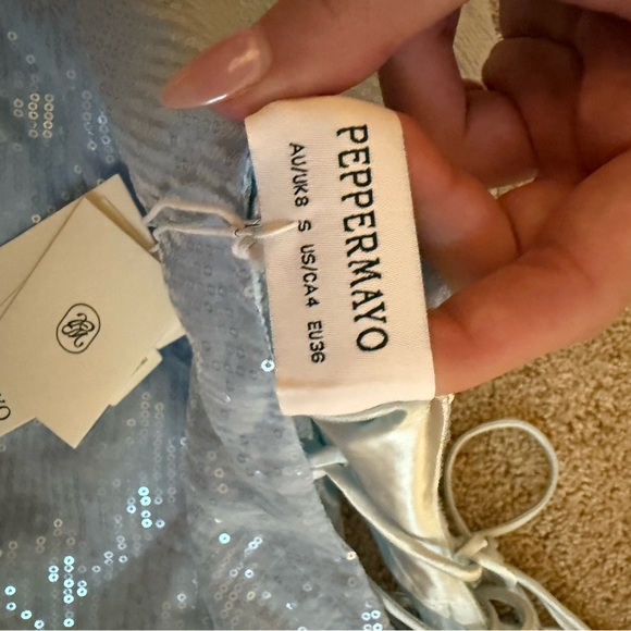 NWT Peppermayo Exclusive -
Nora Sequin Cowl Neck Mini
Dress - Blue US 4 - Picture 6 of 9